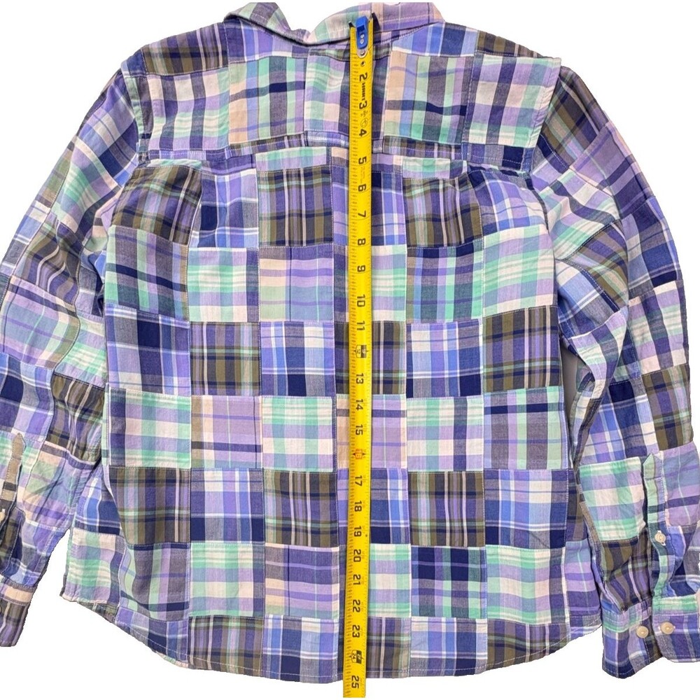 LL Bean Madras Patchwork Plaid Shirt Petite Roll Tab Sleeve Cottage MP - Picture 15 of 16